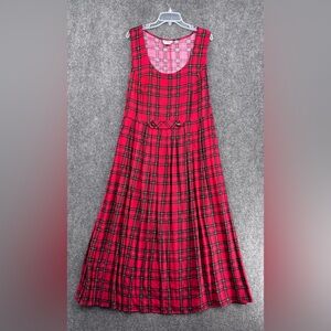 VTG KDK Red Tartan Plaid Jumper Dress Women’s 1X Cottagecore Prairie Made In USA